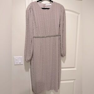 NWT Mac Duggal Bead and Sequin Embellished Gown with Bishop Sleeves